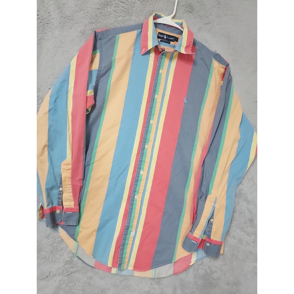 Vintage Polo Ralph Lauren Shirt Mens Large Colorful Striped Button Down 90s L
